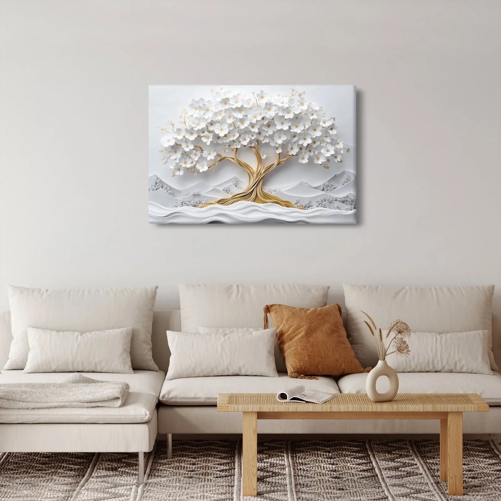 Tablou – Arborele vieții 3D plin de flori (90x60 cm)