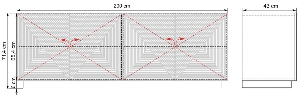 Comodă cu patru uși Asha 200 cm - alb mat
