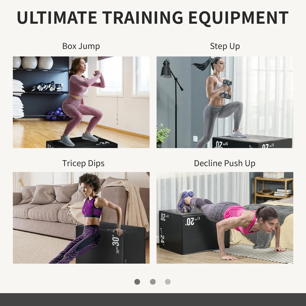 HOMCOM Cutie Pliometrică Multifuncțională 3 în 1, Antrenament CrossFit, MMA, Fitness Acasă sau la Sala, 76x51x61cm | Aosom Romania
