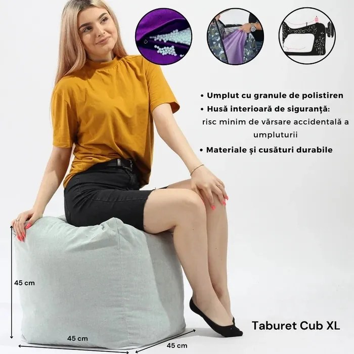Taburet Cub XL Pufrelax, material impermeabil, Lilac