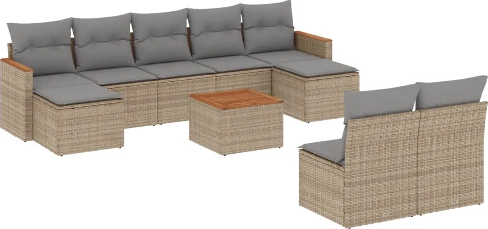 vidaXL Set canapele de grădină cu perne, 10 piese, bej, poliratan