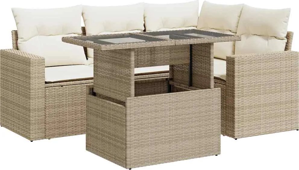 vidaXL Set canapele de grădină cu perne, 5 piese, bej, poliratan