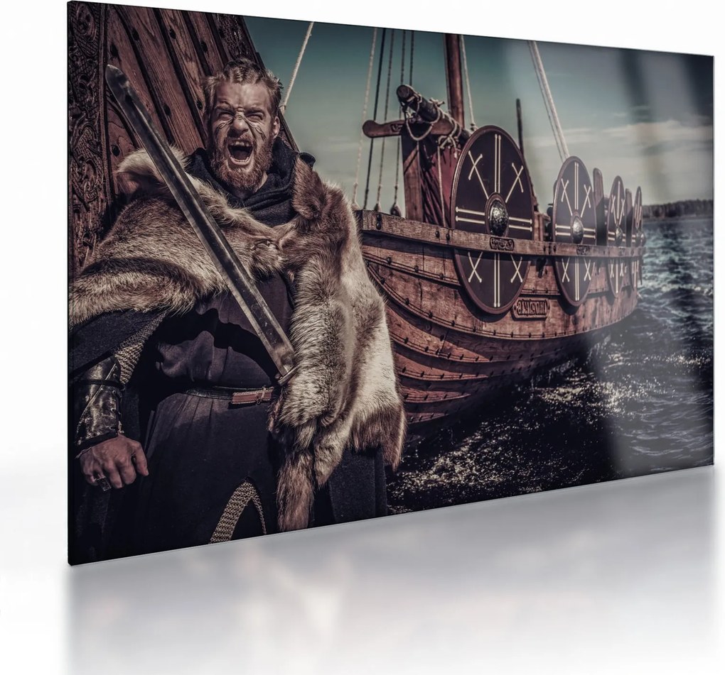 Tablou pe sticlă - Războinic viking (70x50 cm)