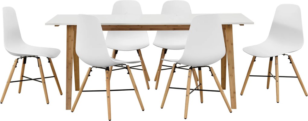 [en.casa]® Masa bucatarie bambus cu  6 scaune design- garnitura bucatarie - alb