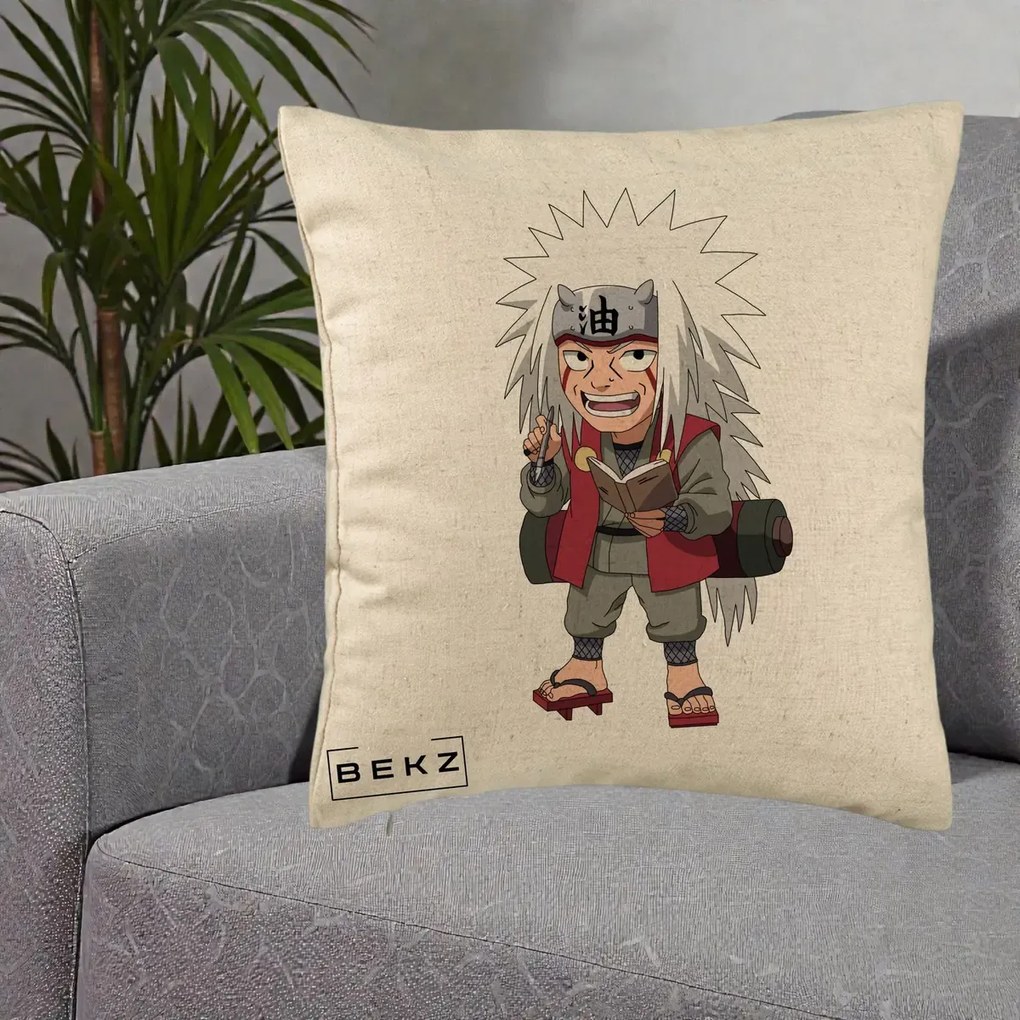 Perna Personalizata Naruto Jiraiya Sensei Chibi, 40x40 cm, Bej, Husa Detasabila, Perna Inclusa, BEKZ®