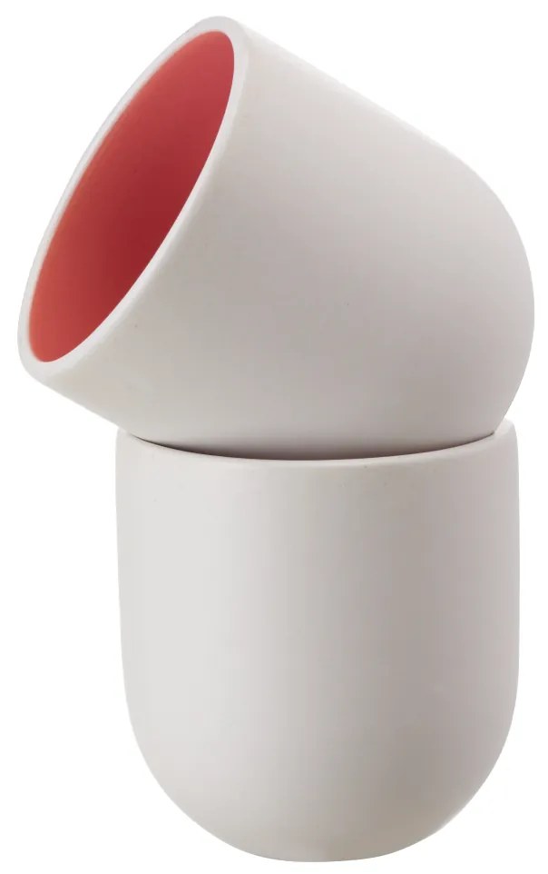 Pahar Cafea Novum Alb Mat si Roz Corai 250ml (Living Coral Pantone) Gresie Glazurata Manual