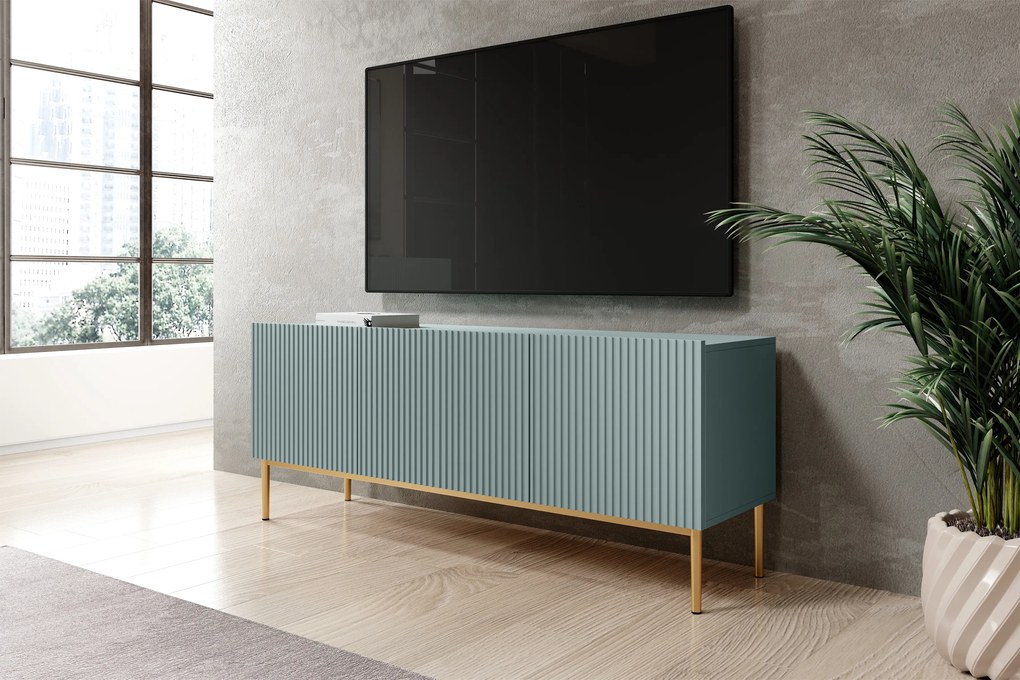 Comodă TV Nicole 150 cm - MDF salvie / picioare aurii