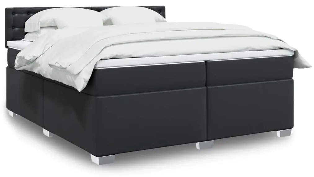 vidaXL Pat box spring cu saltea, negru, 200x200 cm, piele ecologică