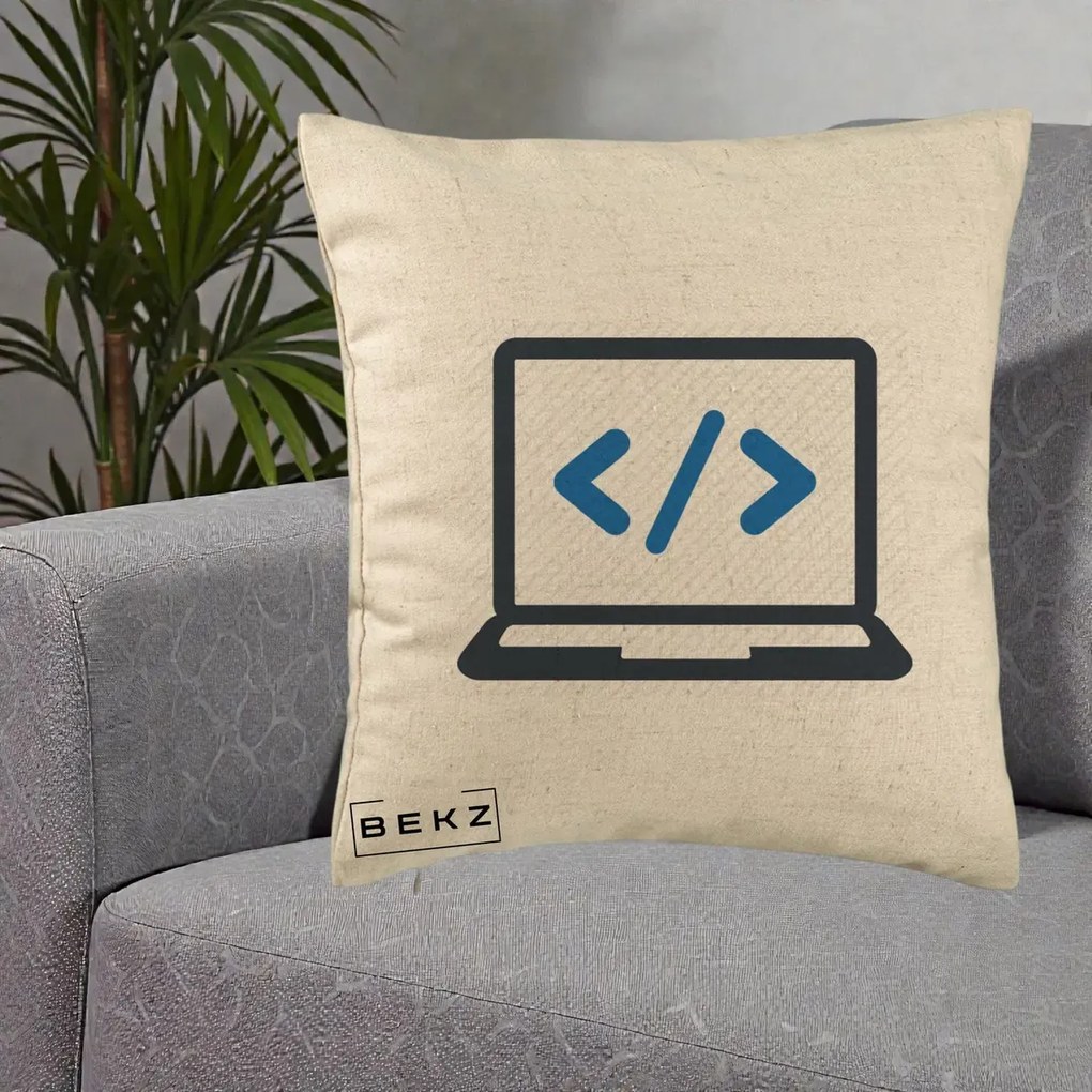 Perna Personalizata Laptop Cod HTML, 40x40 cm, Bej, Husa Detasabila, Perna Inclusa, BEKZ®