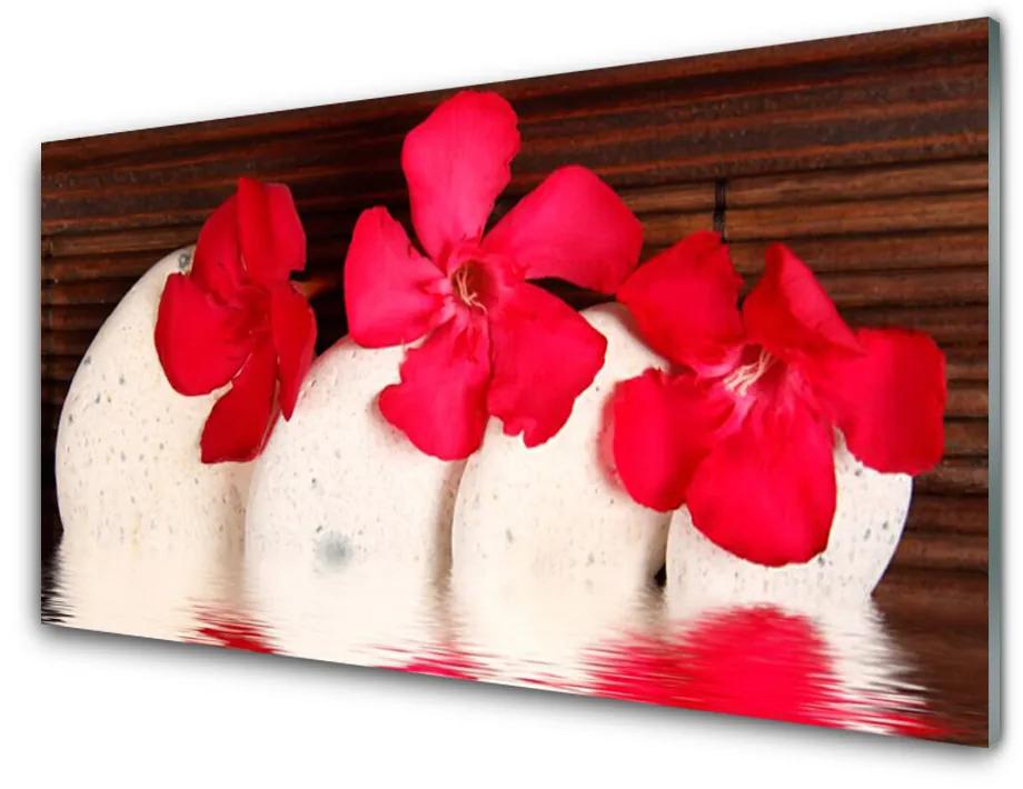 Tablou pe sticla Pietrele florale flori Roșu Alb
