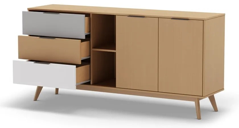 Comodă natural/gri/alb din lemn de pin 165x81 cm Elfa – Marckeric