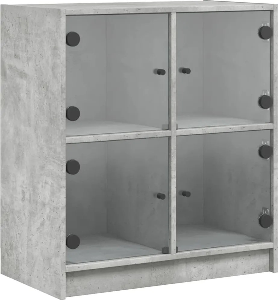 vidaXL Dulap lateral cu uși din sticlă, gri beton, 68x37x75,5 cm