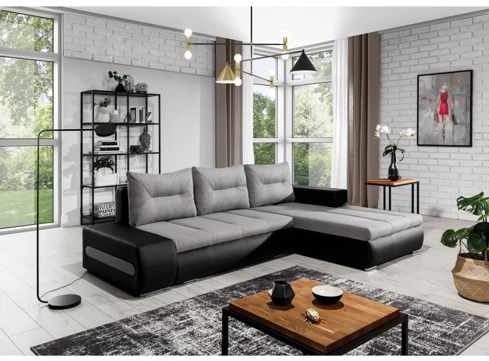 Coltar extensibil cu spatiu pentru depozitare, 275x180x88 cm, Ottavio R02, Eltap (Culoare: Negru pepit / Alb)