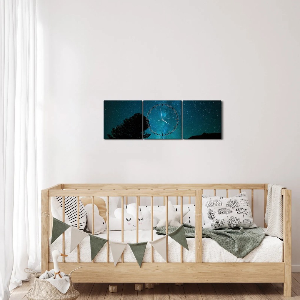 Tablou cu cerul nocturn și stele (cu ceas) (90x30 cm)