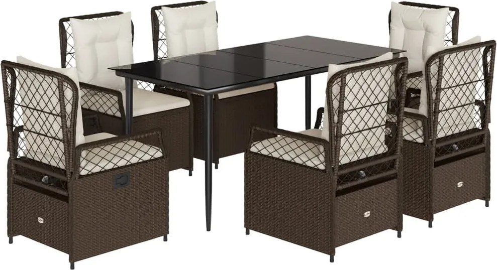 vidaXL Set mobilier de grădină cu perne, 7 piese, maro, poliratan