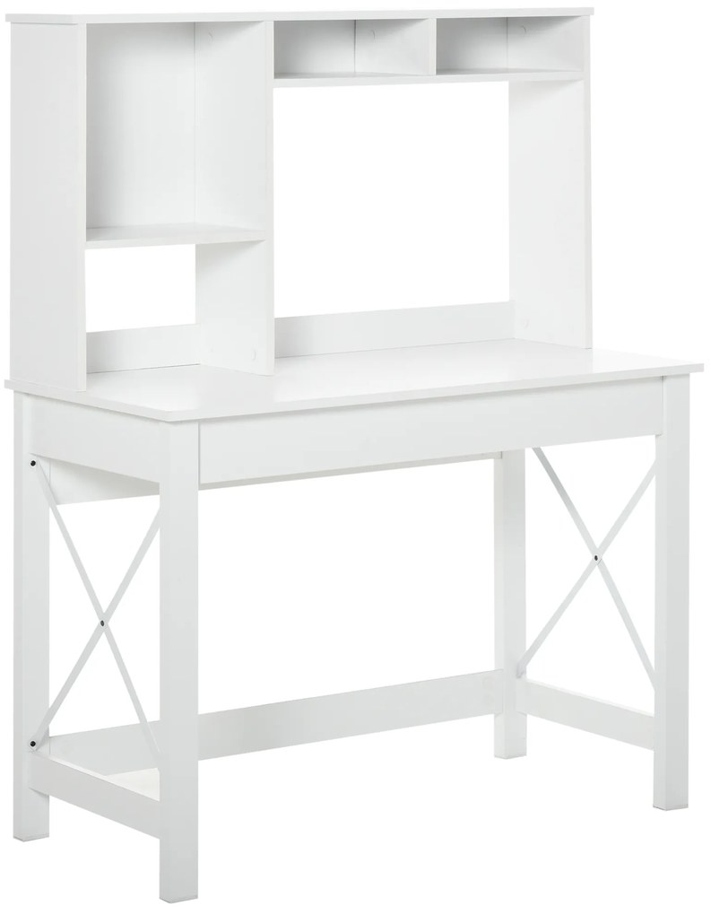 HOMCOM Birou cu depozitare birou bibliotecă birou din lemn modern cu rafturi și blat mare pentru spații mici birou acasă dormitor, 105 x 50 x 137,5 cm, alb | Aosom Romania