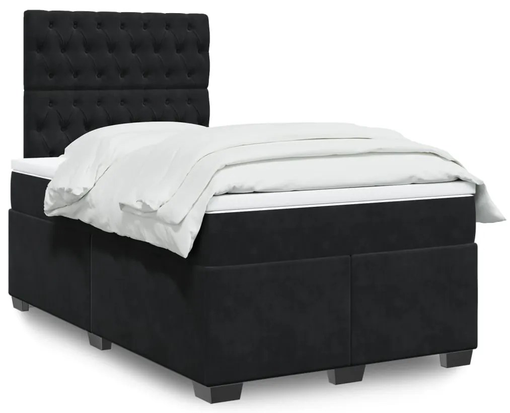vidaXL Pat box spring cu saltea, negru, 120x200 cm, catifea