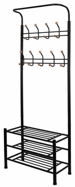 Cuier cu 2 rafturi pentru incaltaminte, 9 carlige duble, metalic, negru, 67x30x187  cm, Springos