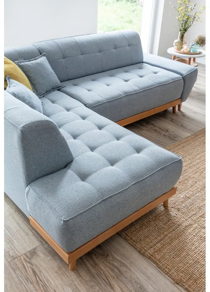 Colțar extensibil cu șezlong pe partea stângă Miuform Dazzling Daisy L, albastru deschis