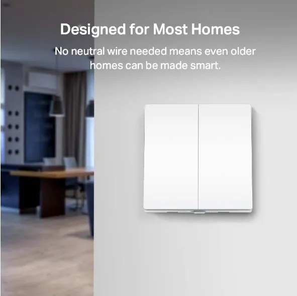TP-Link - Întrerupător inteligent dublu pentru iluminat, Wi‑Fi, alimentat cu 2 baterii AAA