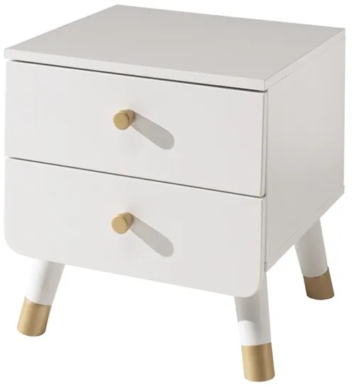 Noptieră cu 2 Sertare, Alb Satinat (MDF) – Billy – Vipack