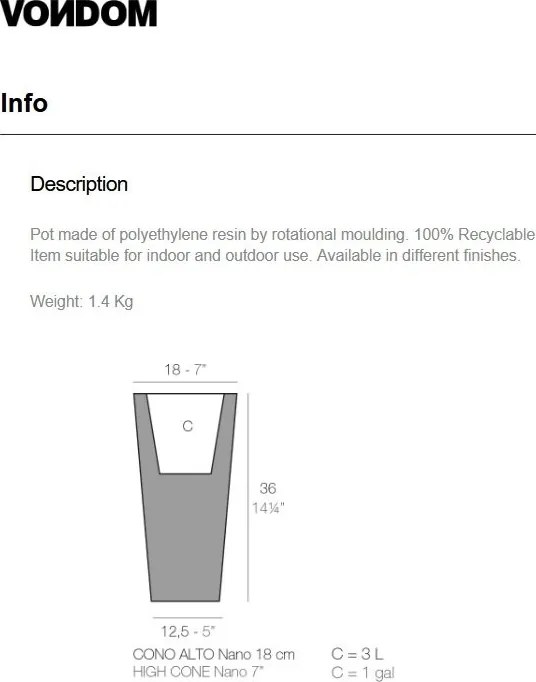 Ghiveci plante design decorativ modern interior / exterior HIGH SQUARE CONE mini 18x18x36cm