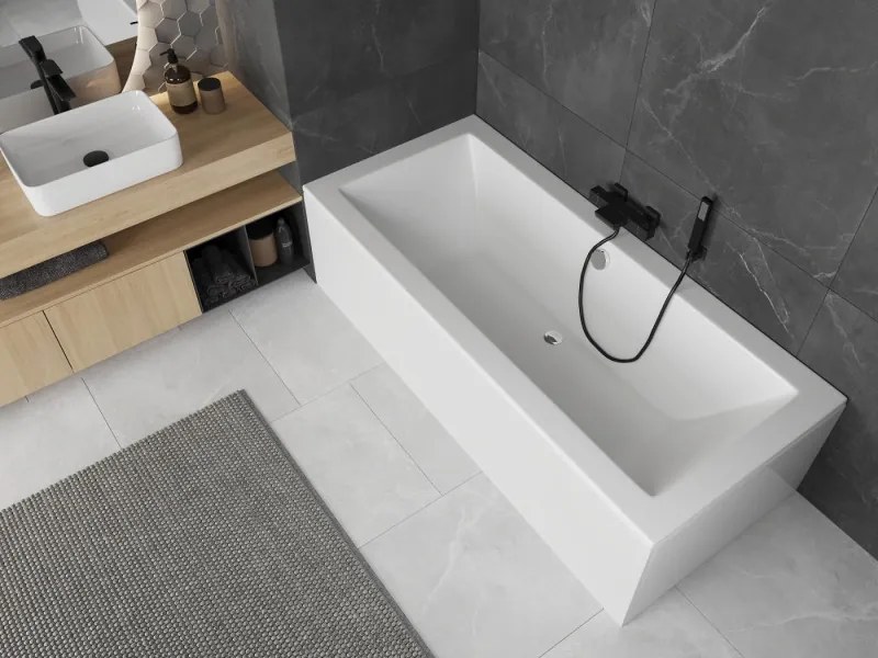 Mexen Cube cada dreptunghiulară 170 x 80 cm cu panou, albă - 55051708000X