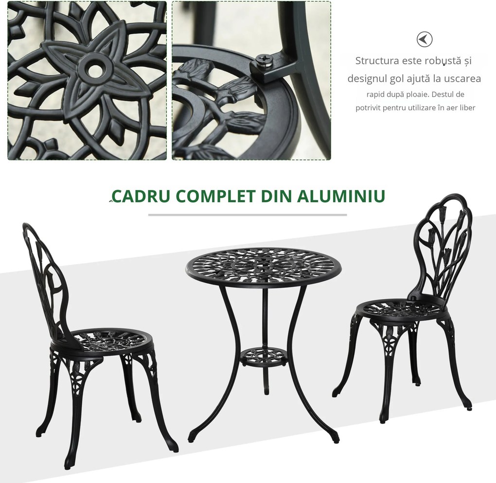 Outsunny Set de Gradina 3 Piese din Aluminiu, Set Exterior