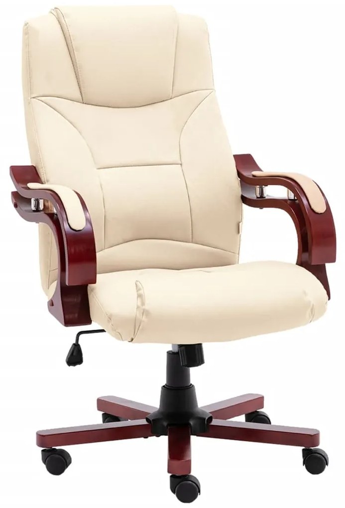 20561 vidaXL Scaun de birou, crem, piele naturală