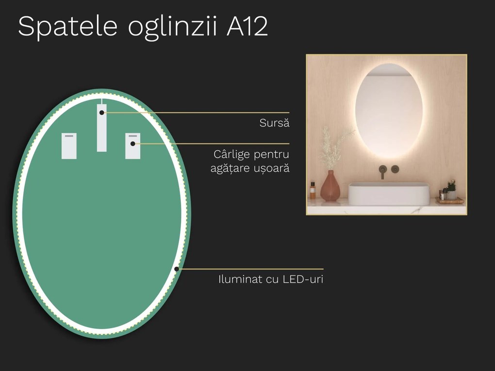 Oglindă ovală cu iluminare A12 50x70