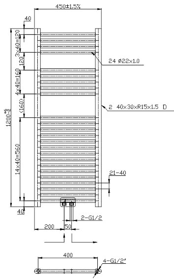 Novaservis - Radiator port-prosoape pentru baie, 318W/230V, 120x45 cm, crom lucios, model drept