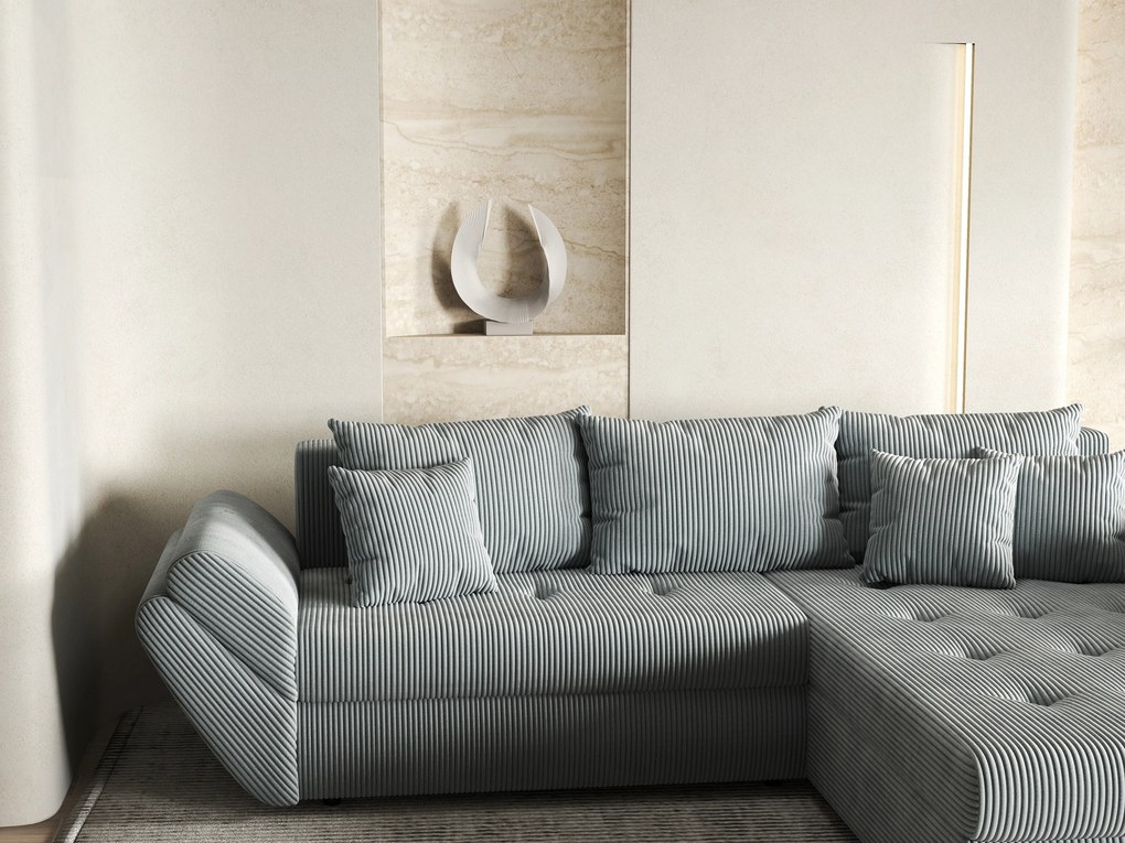 Colțar extensibil dumonde cu ladă de depozitare si sezut confortabil din spuma high-density, Loana Zoom Grey II 270x185 cm