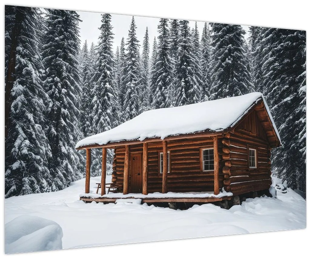 Tablou - Cabană acoperită de zăpadă (90x60 cm)