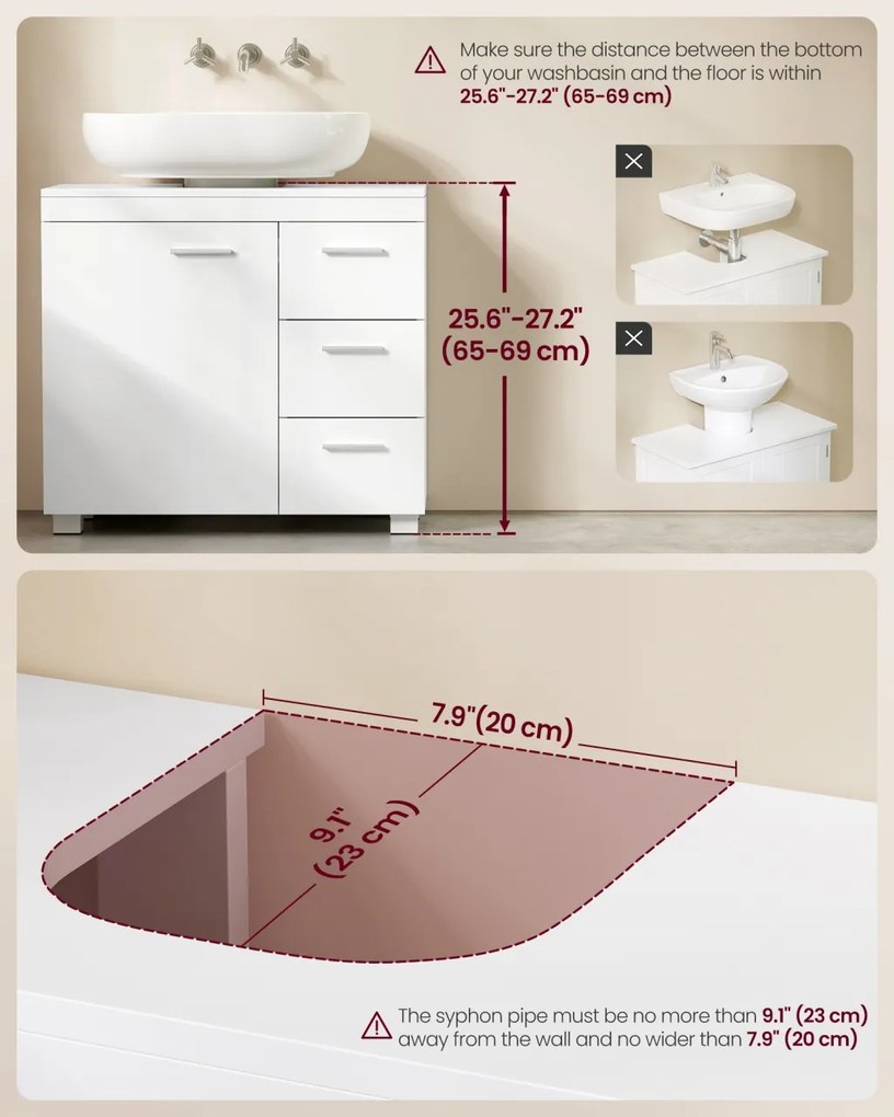 Masca lavoar Vasagle Alb 70x30x63.8 cm