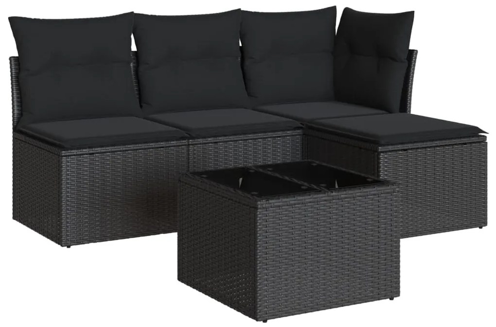 3249344 vidaXL Set mobilier de grădină cu perne, 5 piese, negru, poliratan