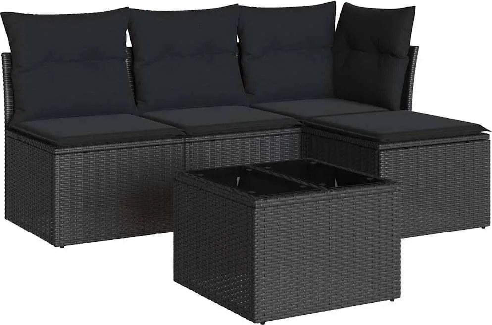vidaXL Set mobilier de grădină cu perne, 5 piese, negru, poliratan