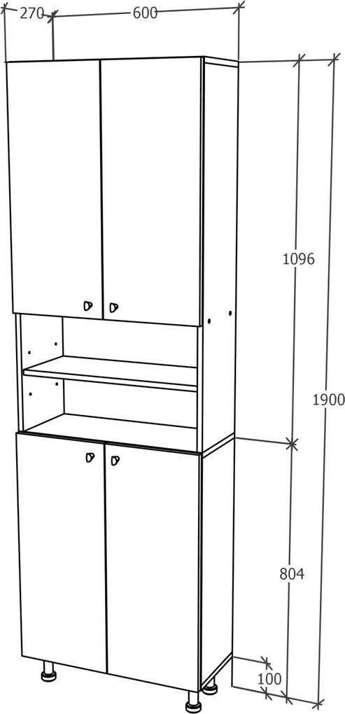 Soldat Baie Zaria, 4 Usi, Alb lucios/Alb, MDF, L 60 x l 27 x H 190 cm