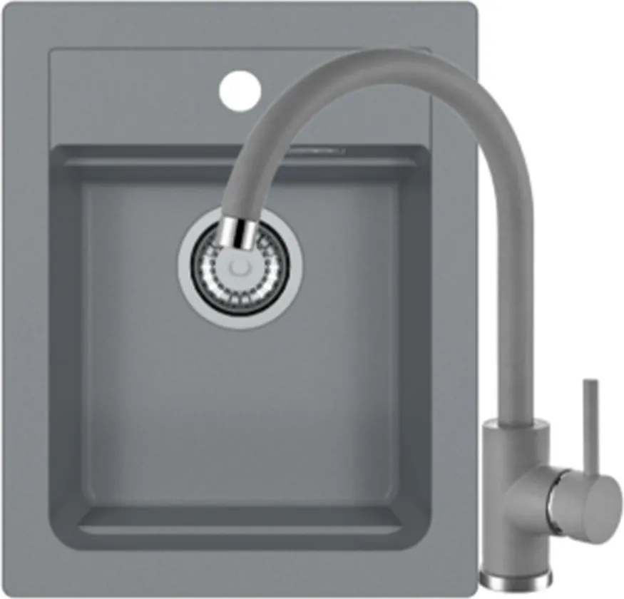 Set chiuveta bucatarie compozit Alveus Atrox 10 gri 40x50 cm si baterie Kati