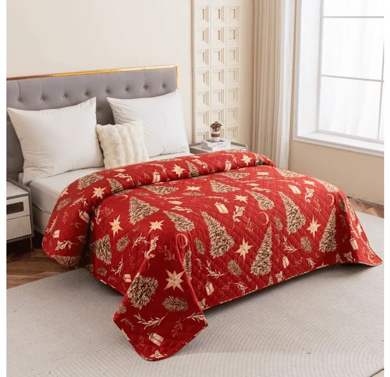 Cuvertura de pat cu model GOLD CHRISTMAS, rosu Dimensiune: 170 x 210 cm