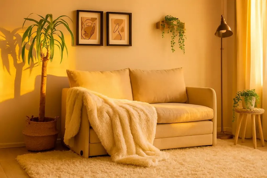 Canapea extensibila 2 locuri moderna, 200x148 cm – stofa bej – Saga