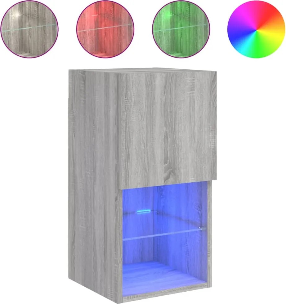 vidaXL Comodă TV cu lumini LED, gri sonoma, 30,5x30x60 cm