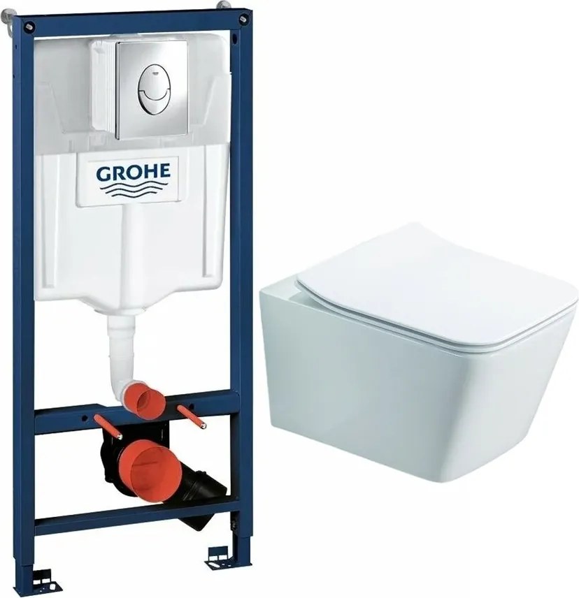 Set rezervor incastrat Grohe Rapid SL cu clapeta cromata Skate Air plus vas WC Rune Jord alb cu capac softclose