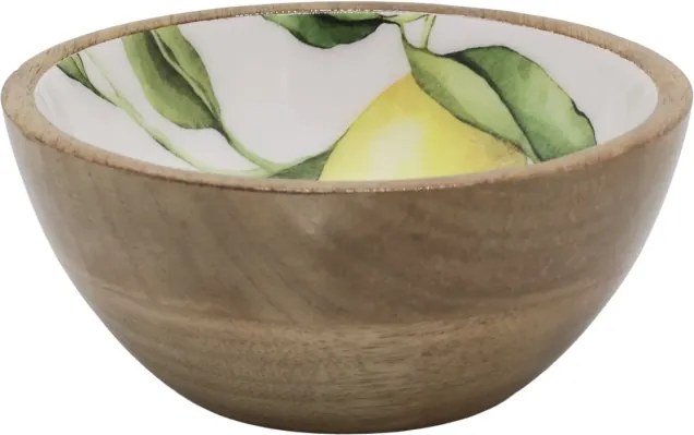 Bol din lemn de mango, natural, cu imprimeu lămâi, 15x7 cm, 500 ml, „Tours"