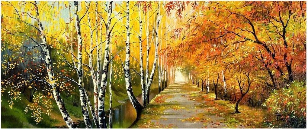 Tablou - Alee romantică de-a lungul apei, pictură în ulei (120x50 cm)