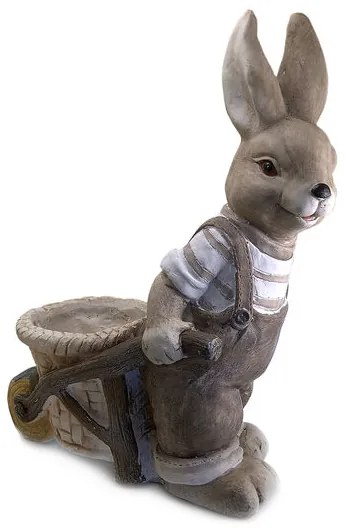 Decoratiune gradina din ceramica - Iepuras cu roaba si ghiveci in spate
