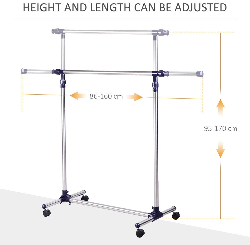 Cuier din inox cu roti HOMCOM, 160 x 170 cm, argintiu | Aosom Romania