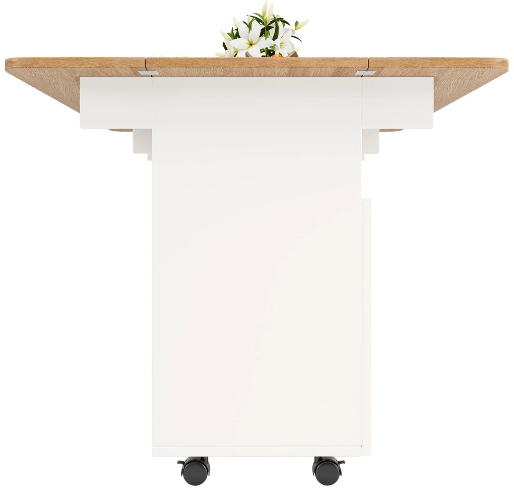 Insulă de bucătărie modernă, Alb+Culoare naturală | Aosom Romania