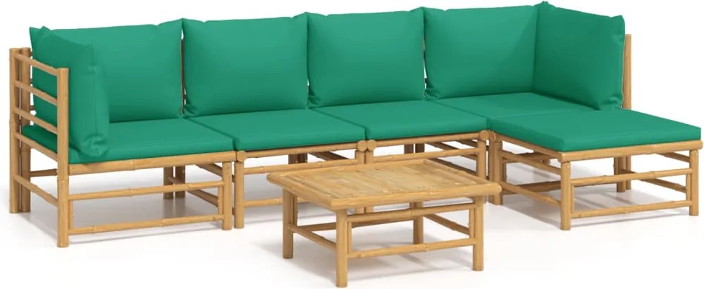 vidaXL Set mobilier de grădină cu perne verzi, 6 piese, bambus