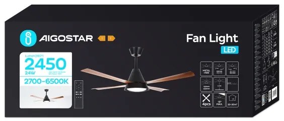 Ventilator LED dimabil de tavan Aigostar LED/24W/230V 2700-6500K 132cm + telecomandă