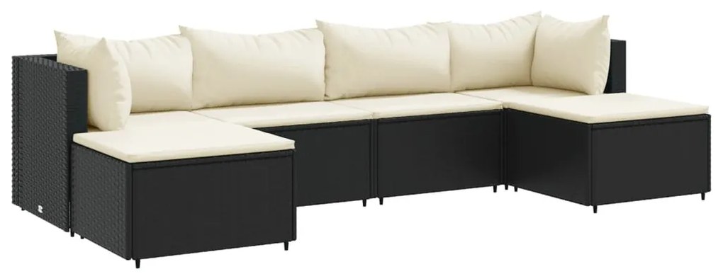 3308240 vidaXL Set mobilier de grădină cu perne, 6 piese, negru, poliratan